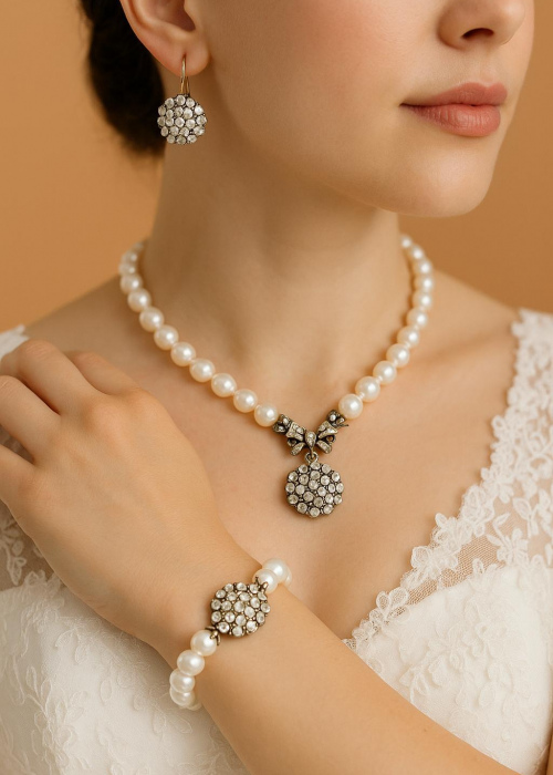 Ayzen Vintage Işıltı Model İnci Set  45 cm 