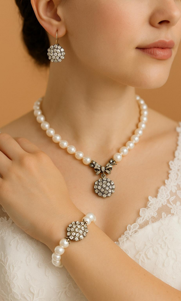 Ayzen Vintage Işıltı Model İnci Set  45 cm 