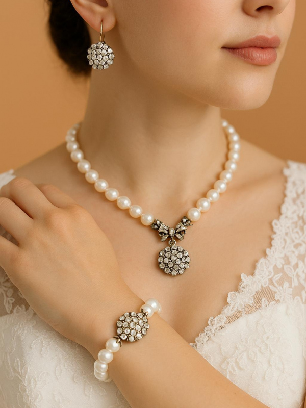 Ayzen Vintage Işıltı Model İnci Set  45 cm 