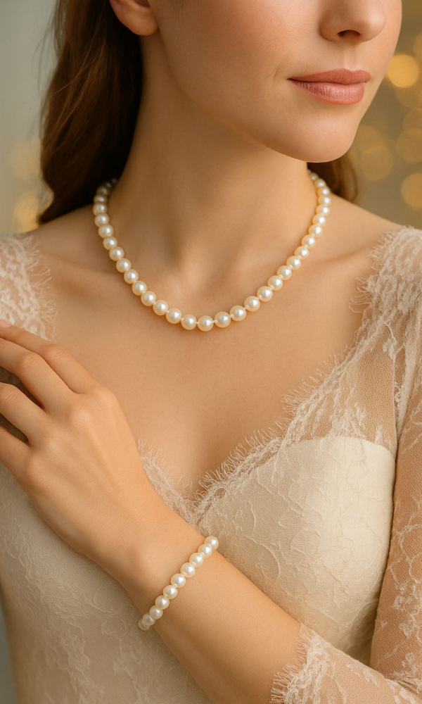 Ayzen Doğal İnci Set  45 cm 