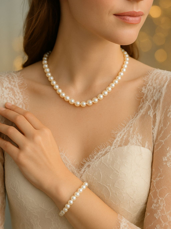 Ayzen Doğal İnci Set  45 cm 